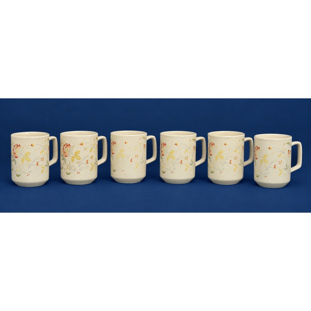 VTG Temper-Ware by Lenox,  6 Grandmugs Cups, Merriment Floral Pattern, 12oz, USA
